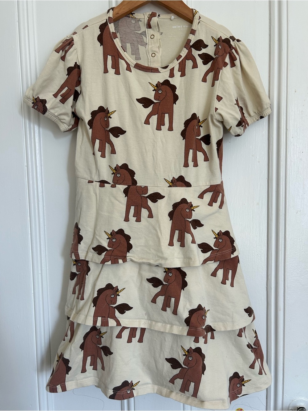 Mini Rodini Tiered, Unicorn Dress - puff sleeves - size 8-9